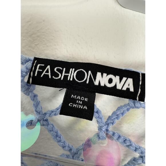 Blue Sequin Mesh Crochet Mermaid Cover Up Dress Maxi Womens XL Fashion Nova Swim - Picture 6 of 11